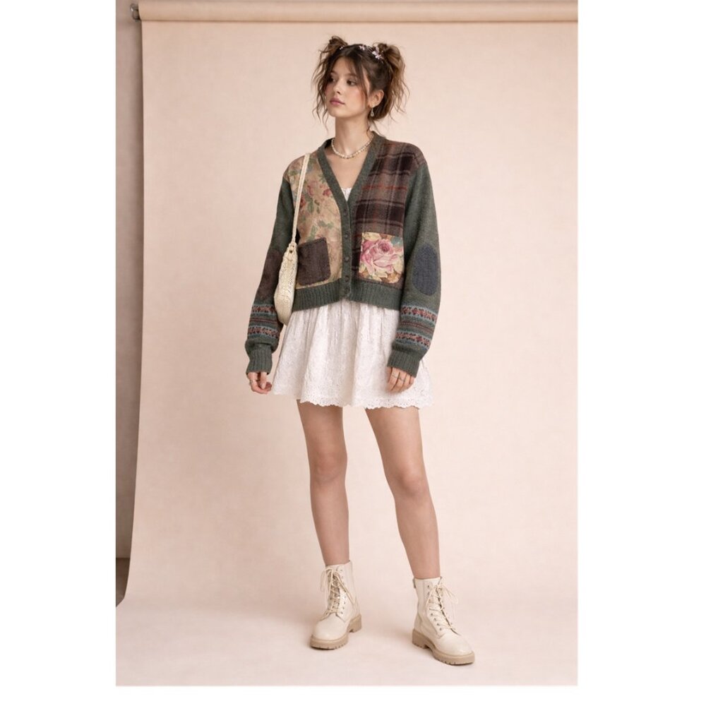 Vintage Ralph Lauren Patchwork Wool Button Cardig… - image 1